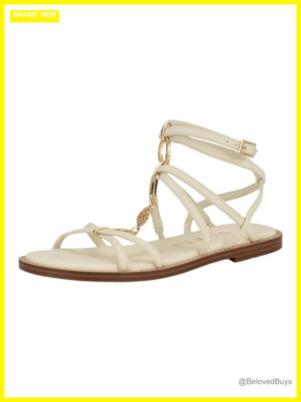 GUESS Grungee Faux Leather Flat Sandals Ankle Strap